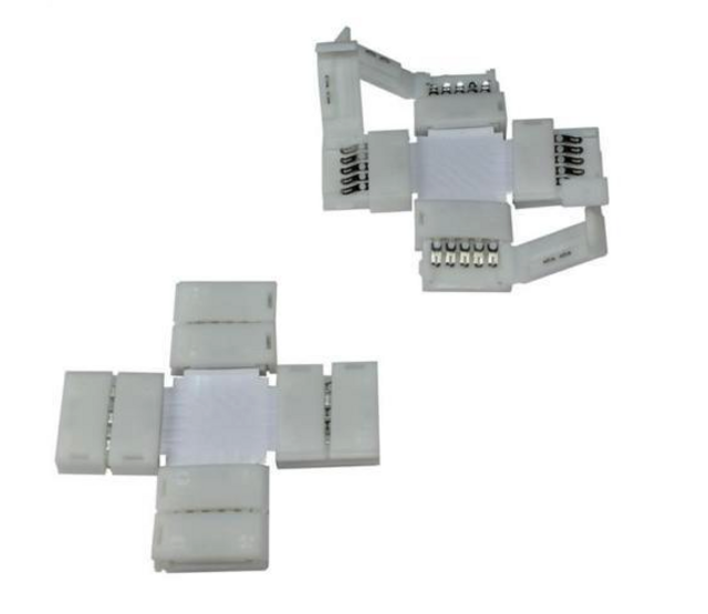 4-Wege-Verbinder für RGBW LED-Streifen – 12 mm Breite – Kompatibel mit 12V/24V LED-Bändern – Einfache Installation – IP20 – Für Innenbereich – Hochwertige Anschlusslösung