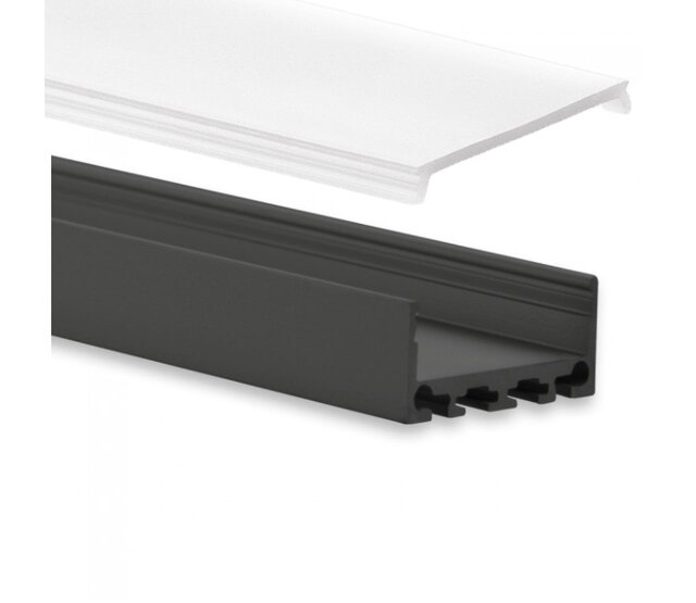 LED Aluminiumprofil 20 Meter, niedrige Abdeckung 26,79 mm x 11,69 mm, PN4 C1, schwarz – Ideal für LED Streifen, präzise Lichtführung, robuste Bauweise, perfekt für Innen- und Außenbeleuchtung LED Aluminiumprofil 20 Meter, niedrige Abdeckung 26,79 mm x 11,69 mm, PN4 C1, schwarz – Ideal für LED Streifen, präzise Lichtführung, robuste Bauweise, perfekt für Innen- und Außenbeleuchtung