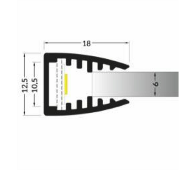 LED Streifen Aluminium Profil MK10 für Glasplatten, 1 Meter, 27 x 16,5 mm, diffuses Licht, einfache Montage, hochwertige Optik, ideal für indirekte Beleuchtung