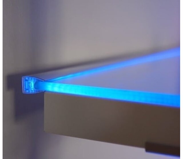 LED Streifen Aluminium Profil MK10 für Glasplatten, 1 Meter, 27 x 16,5 mm, diffuses Licht, einfache Montage, hochwertige Optik, ideal für indirekte Beleuchtung