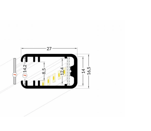 LED Streifen Aluminium Profil 27 x 16,5 mm MK12 für Glasplatten – Präzise Montage, Diffusor inklusive, optimale Lichtverteilung, 2 m Länge, ideal für indirekte Beleuchtung und moderne Raumgestaltung