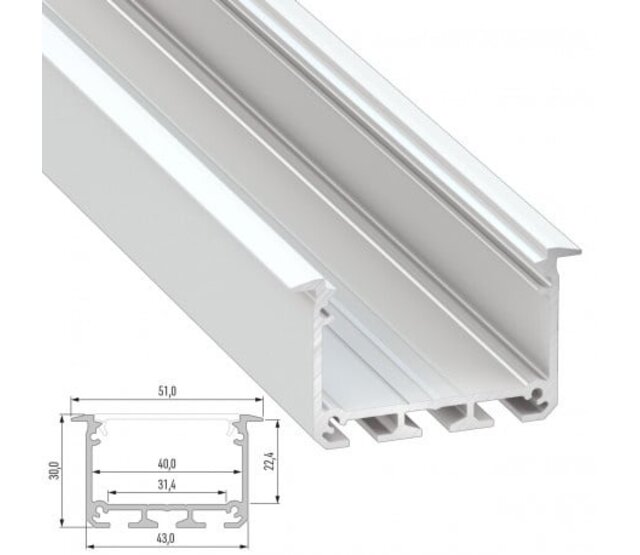 XXL LED-Aluminiumprofil 43,0 x 30,0 mm mit opaler Abdeckung für LED-Streifen – XL30ALU, hochwertige Beleuchtungslösung für indirektes Licht, perfekt für Wohn- und Gewerberäume XXL LED-Aluminiumprofil 43,0 x 30,0 mm mit opaler Abdeckung für LED-Streifen – XL30ALU, hochwertige Beleuchtungslösung für indirektes Licht, perfekt für Wohn- und Gewerberäume