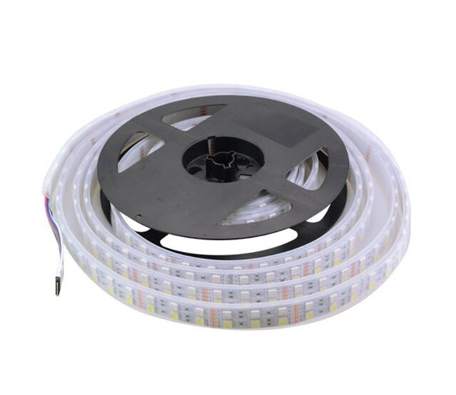 24V RGBW LED Streifen Doppelreihe 60x5050 SMD, 19W, 1200 Lm/m, 5m Rolle, IP65, 24VDC, hochwertige Beleuchtung für Innen- und Außenbereich