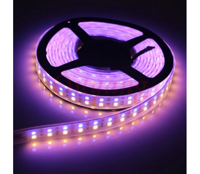 24V RGBW LED Streifen Doppelreihe 60x5050 SMD, 19W, 1200 Lm/m, 5m Rolle, IP65, 24VDC, hochwertige Beleuchtung für Innen- und Außenbereich