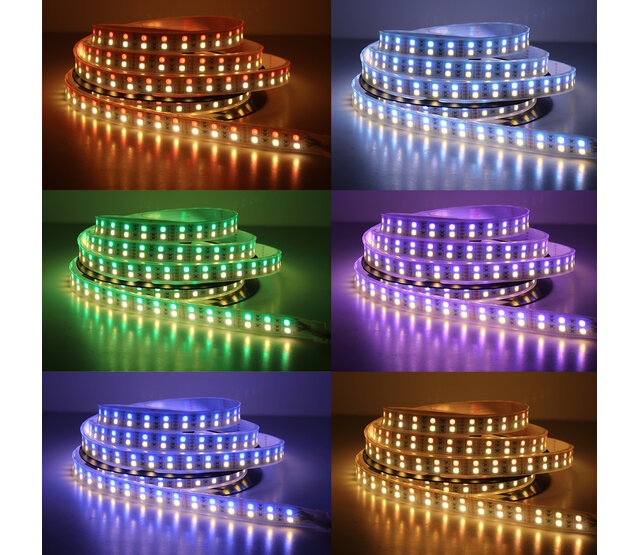 24V RGBW LED Streifen Doppelreihe 60x5050 SMD, 19W, 1200 Lm/m, 5m Rolle, IP65, 24VDC, hochwertige Beleuchtung für Innen- und Außenbereich