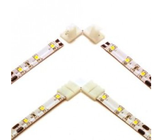 Winkelverbinder für 10 mm LED-Streifen – IP20, präzise 90° L-Form Verbindung mit 2-poligem Clip-System für flexible einfarbige LED-Bänder, einfache Montage, ideal für Innenbeleuchtung