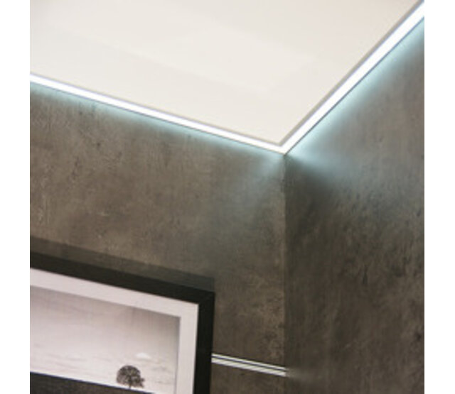 LED Deckenprofil 2 Meter mit Abdeckung 55 mm x 23 mm – FRAME14WIT – Weiß, geeignet für LED Streifen, Aluminiumprofil mit Diffusor, inkl. Montagezubehör, ideal für indirekte Beleuchtung, moderne Raumgestaltung