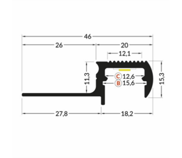 LED Treppenprofil Trap03 in Messing-Optik – 1,1 m, Aluminium messingbeschichtet | Für edle Außen- & Innen-Treppen