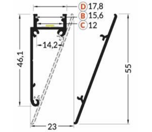 LED Streifen Aluminium Profil 1 Meter mit Diffusor – 55 mm x 23 mm – W12WEISS – Hochwertiges Wandprofil für LED-Beleuchtung, ideal für Innenräume, präzise Maße nach DIN-Norm