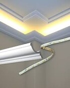 LED Stuckleiste 2 Meter - C373WEISS - 8 x 4,9 cm - Weiße Kunststoffleiste für indirekte LED Beleuchtung, 200 cm Länge, ideal für Decken- und Wandmontage