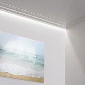 LED Stuckleiste 2 Meter - C373WEISS - 8 x 4,9 cm - Weiße Kunststoffleiste für indirekte LED Beleuchtung, 200 cm Länge, ideal für Decken- und Wandmontage