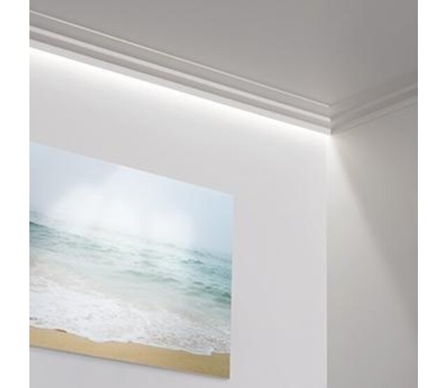LED Stuckleiste 2 Meter - C373WEISS - 8 x 4,9 cm - Weiße Kunststoffleiste für indirekte LED Beleuchtung, 200 cm Länge, ideal für Decken- und Wandmontage