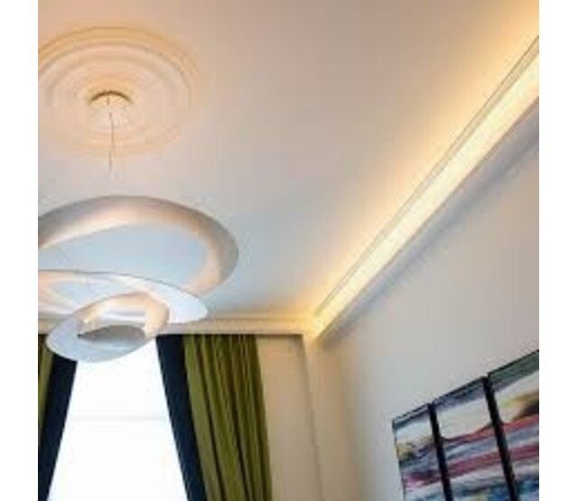 LED Stuckleiste 2 Meter - C373WEISS - 8 x 4,9 cm - Weiße Kunststoffleiste für indirekte LED Beleuchtung, 200 cm Länge, ideal für Decken- und Wandmontage