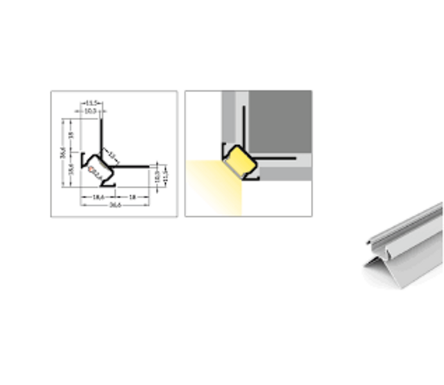 LED Gips-Innenwinkelprofil 39,9 mm x 39,9 mm, 2 Meter mit opaler Klickabdeckung für indirekte Beleuchtung, GIPS24, ideal für Decken- und Wandanschlüsse, inkl. Montagezubehör LED Gips-Innenwinkelprofil 39,9 mm x 39,9 mm, 2 Meter mit opaler Klickabdeckung für indirekte Beleuchtung, GIPS24, ideal für Decken- und Wandanschlüsse, inkl. Montagezubehör