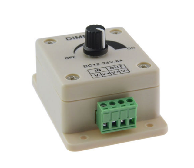 LED-Dimmer Drehregler 12/24 Volt DC, max. 8 Ampere, PWM-Technologie für LED-Streifen, Leuchten & Beleuchtung, stufenlose Helligkeitsregelung, kompatibel mit 12V/24V LED-Systemen LED-Dimmer Drehregler 12/24 Volt DC, max. 8 Ampere, PWM-Technologie für LED-Streifen, Leuchten & Beleuchtung, stufenlose Helligkeitsregelung, kompatibel mit 12V/24V LED-Systemen