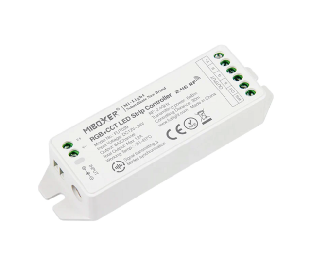 RGB+CCT LED Streifen Controller - 1 Zone - PRO Fut039S: Präzise Steuerung für 24V RGB+WW+CW LED Streifen, App- & Fernbedienung, dimmbar, 12A Max, 288W, kompatibel mit Smart Home Systemen RGB+CCT LED Streifen Controller - 1 Zone - PRO Fut039S: Präzise Steuerung für 24V RGB+WW+CW LED Streifen, App- & Fernbedienung, dimmbar, 12A Max, 288W, kompatibel mit Smart Home Systemen