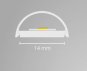 Biegsames LED-Profil 2 Meter mit halbrunder opaler Abdeckung, 14ALU - 2 mm x 14,4 mm, für LED-Streifen, präzise Maße, hochwertige Aluminiumausführung, ideal für indirekte Beleuchtung