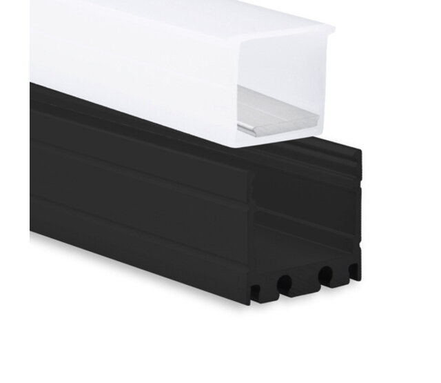 Schwarzes LED-Aluprofil 18.1.H20, 2 m, mit opaler Abdeckung