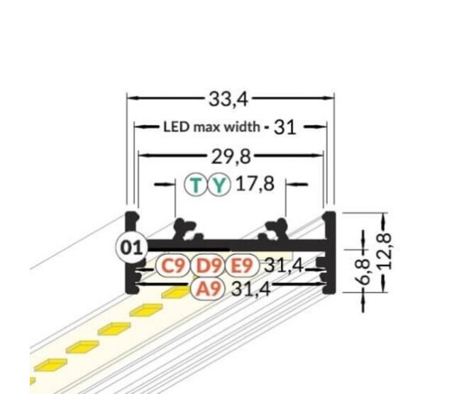 LED-Aluminiumprofil 2 Meter mit Diffusorabdeckung, 33,40 mm x 12,80 mm – PN33ALU.C1 – für LED-Streifen, 200 cm, präzise Montage, optimale Lichtstreuung, hochwertige Verarbeitung LED-Aluminiumprofil 2 Meter mit Diffusorabdeckung, 33,40 mm x 12,80 mm – PN33ALU.C1 – für LED-Streifen, 200 cm, präzise Montage, optimale Lichtstreuung, hochwertige Verarbeitung