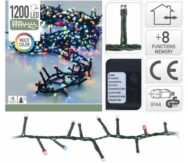 24m LED Streifen – 1200 RGB LED Cluster Kerstverlichtung, Multicolor, IP65 wasserdicht, 24V Niedervolt, 14,4W/m, für Innen- und Außenbereich, inkl. Netzteil