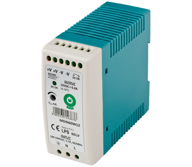 DIN-Schienen-LED-Netzteil 60 Watt 12 Volt 5 Ampere für LED-Streifen – IP20 Schutzklasse, kompakt und effizient für Innenanwendungen DIN-Schienen-LED-Netzteil 60 Watt 12 Volt 5 Ampere für LED-Streifen – IP20 Schutzklasse, kompakt und effizient für Innenanwendungen