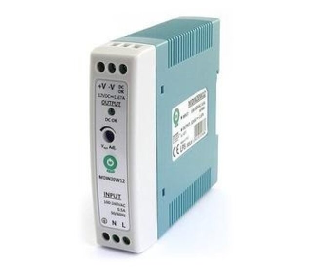 DIN-Schienen-Netzteil 20 Watt 24 Volt 1 Ampere für LED-Streifen – IP20 Schutzklasse, kompakt und effizient für Beleuchtungsanwendungen DIN-Schienen-Netzteil 20 Watt 24 Volt 1 Ampere für LED-Streifen – IP20 Schutzklasse, kompakt und effizient für Beleuchtungsanwendungen