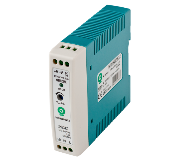 DIN-Schienen-Netzteil 20 Watt 12 Volt 1,67 Ampere für LED-Streifen - IP20 Schutzklasse, kompakt & effizient für Beleuchtungsprojekte DIN-Schienen-Netzteil 20 Watt 12 Volt 1,67 Ampere für LED-Streifen - IP20 Schutzklasse, kompakt & effizient für Beleuchtungsprojekte