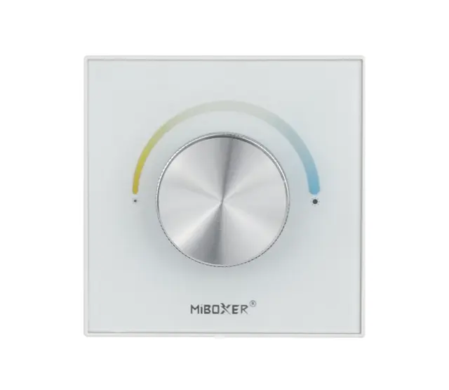 Einbau-LED-Wanddimmer – Drahtlos & kabelgebunden – Miboxer P0 Wandpaneel für LED-Streifen, 12-24V, 144W, Touchbedienung, App-Steuerung, Smart-Home-fähig, dimmbar, schwarz, 86x86mm