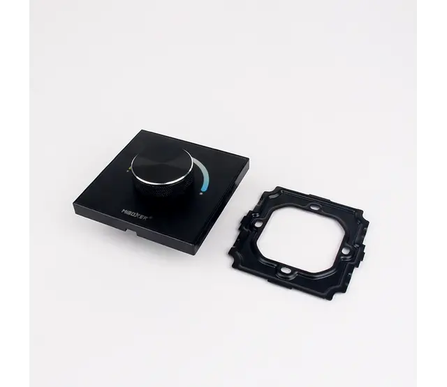 Einbau-LED-Wanddimmer – Drahtlos & kabelgebunden – Miboxer P0 Wandpaneel für LED-Streifen, 12-24V, 144W, Touchbedienung, App-Steuerung, Smart-Home-fähig, dimmbar, schwarz, 86x86mm