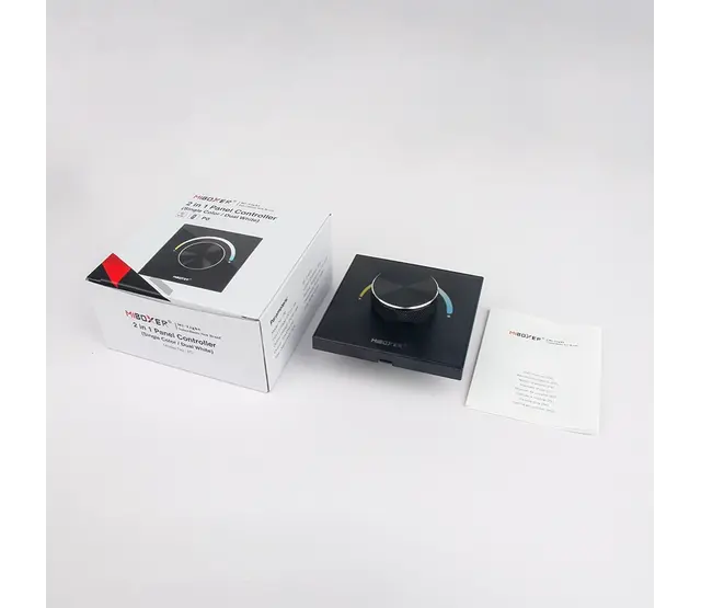 Einbau-LED-Wanddimmer – Drahtlos & kabelgebunden – Miboxer P0 Wandpaneel für LED-Streifen, 12-24V, 144W, Touchbedienung, App-Steuerung, Smart-Home-fähig, dimmbar, schwarz, 86x86mm