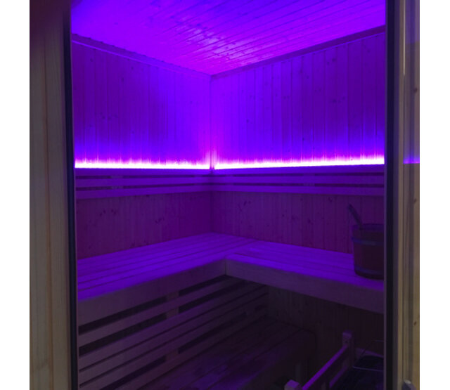 Komplettes Set LED Streifen RGBWW für Saunen, IP65, 24V DC, 5 Meter, 24V Gleichstrom, 5m Länge, hochwertige RGBWW-Beleuchtung, wasserdicht, ideal für Sauna und Wellnessbereich