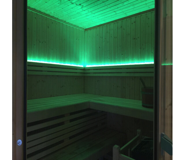 PRO Komplettset LED Streifen RGBWW für Sauna, 5 Meter, IP67, 24V, 14,4W/m, 120 LEDs/m, inkl. Netzteil & Fernbedienung, feuchtigkeitsgeschützt, dimmbar, warmweiß/kaltweiß PRO Komplettset LED Streifen RGBWW für Sauna, 5 Meter, IP67, 24V, 14,4W/m, 120 LEDs/m, inkl. Netzteil & Fernbedienung, feuchtigkeitsgeschützt, dimmbar, warmweiß/kaltweiß