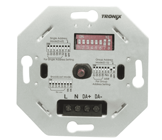 Professioneller DALI LED Einbau-Wanddimmer für 12V/24V LED Streifen & Leuchten, 1-200W, 1-10V/PWM, stufenlos dimmbar, kompatibel mit DALI-2, 55mm Einbautiefe, Made in Germany