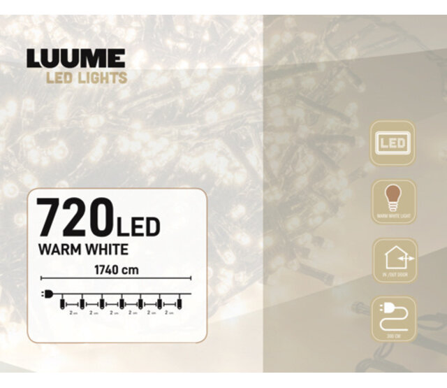 54 Meter Extra Lange LED-Weihnachtsbeleuchtung mit 720 warmweißen LEDs, energiesparend, IP44 spritzwassergeschützt, für Außen- und Innenbereich, steckbar