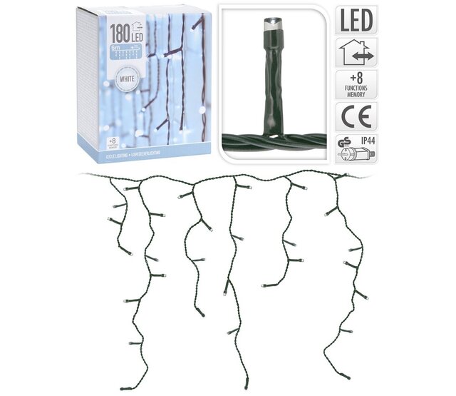 Eiszapfen-Weihnachtsbeleuchtung weiß, 180 LED Streifen, 6 Meter, 8 Lichtmodi, IP44 wasserdicht, 24V Niedervolt, für Innen- und Außenbereich, energiesparend, frostig-weiße Beleuchtung Eiszapfen-Weihnachtsbeleuchtung weiß, 180 LED Streifen, 6 Meter, 8 Lichtmodi, IP44 wasserdicht, 24V Niedervolt, für Innen- und Außenbereich, energiesparend, frostig-weiße Beleuchtung
