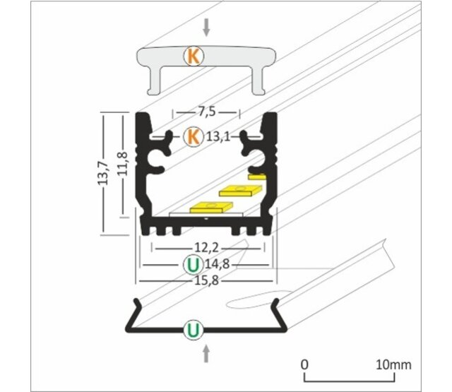 LED Streifen Garagenprofil 2 Meter mit Abdeckung 15,8 mm x 13,7 mm – Aluminiumprofil für LED-Beleuchtung in Garagen – Garage12