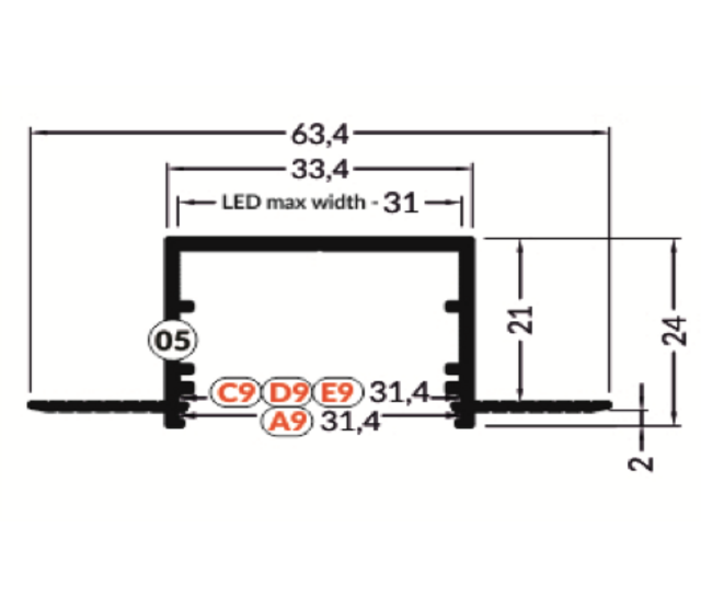 LED Trockenbauprofil XL30TrimlessALU – 33,4 × 21 mm, 2 m, mit opaler Klick-Abdeckung | Trimless-Optik für extra breite LED Streifen bis 31 mm