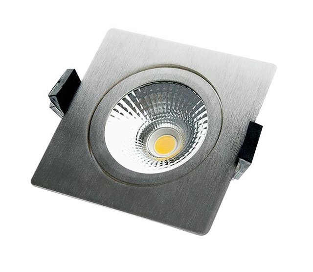 Quadratischer LED-Einbau-Spot aus Edelstahl (RVS) - schwenkbar - 5W 2700K extra warmweiß - Bohrlochdurchmesser 75mm - IP54 - energieeffizient - Innen- und Außenbeleuchtung Quadratischer LED-Einbau-Spot aus Edelstahl (RVS) - schwenkbar - 5W 2700K extra warmweiß - Bohrlochdurchmesser 75mm - IP54 - energieeffizient - Innen- und Außenbeleuchtung