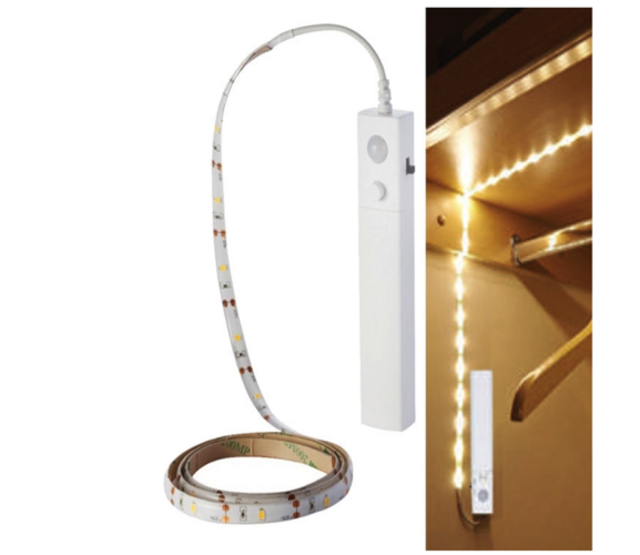LED-Kastbeleuchtung 100 cm mit Bewegungsmelder – 3000K Warmweiß – Batteriebetriebener LED-Streifen für Schränke & Regale – Energieeffizient & Praktisch LED-Kastbeleuchtung 100 cm mit Bewegungsmelder – 3000K Warmweiß – Batteriebetriebener LED-Streifen für Schränke & Regale – Energieeffizient & Praktisch