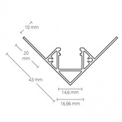LED-Gips-Innenwinkelprofil 2 Meter, 43 x 43 mm, Modell C23STUC, hochwertiges Aluminiumprofil für LED-Streifen, inklusive opaler Abdeckung, einfache Montage