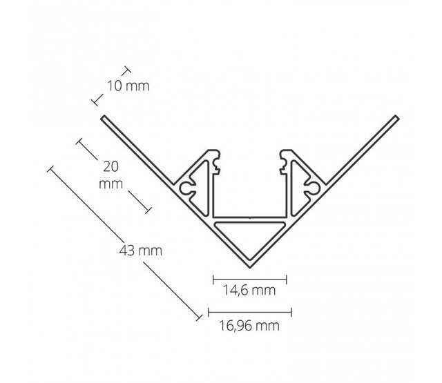 LED-Gips-Innenwinkelprofil 2 Meter, 43 x 43 mm, Modell C23STUC, hochwertiges Aluminiumprofil für LED-Streifen, inklusive opaler Abdeckung, einfache Montage