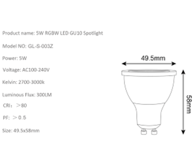 Gledopto Zigbee GU10 LED Spot RGBCCT 4W (2000K-6500K) – Dimmbare RGB+CCT LED-Lampe mit Farbtemperaturregelung, Smart Home-fähig, 36° Abstrahlwinkel, 350lm, für Alexa & Google Home