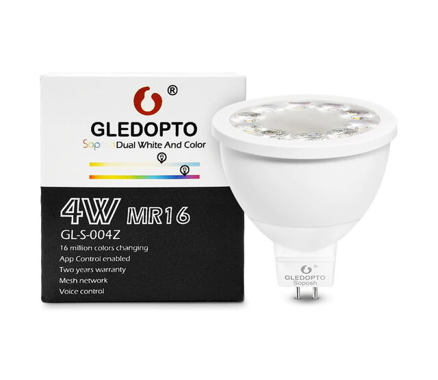 Gledopto Zigbee-fähige MR16 LED-Spotlampe RGBCCT, 4 Watt, 12 Volt, dimmbar, 2000K-6500K Farbtemperatur, RGB + Weißlicht, smart steuerbar