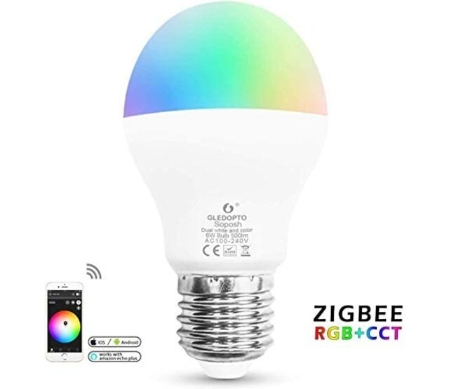 Gledopto Zigbee E27 LED Spot RGBCCT 6W (2000K-6500K) dimmbar, 16 Mio. Farben, 270° schwenkbar, smart steuerbar, kompatibel mit Alexa/Google Home, 60 lm/W, IP20