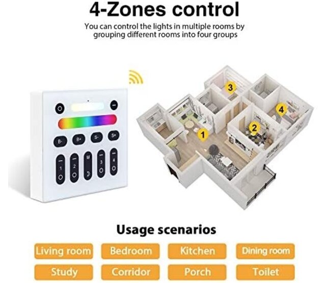 Gledoptop Zigbee LED Streifen Wandpaneel – 4-Zonen-Steuerung, Smart Home kompatibel (Tuya, Alexa, Google), dimmbar, 16 Mio. Farben, 24V, 14,4W/m, IP20, 2m Länge – Ideale Raumbeleuchtung