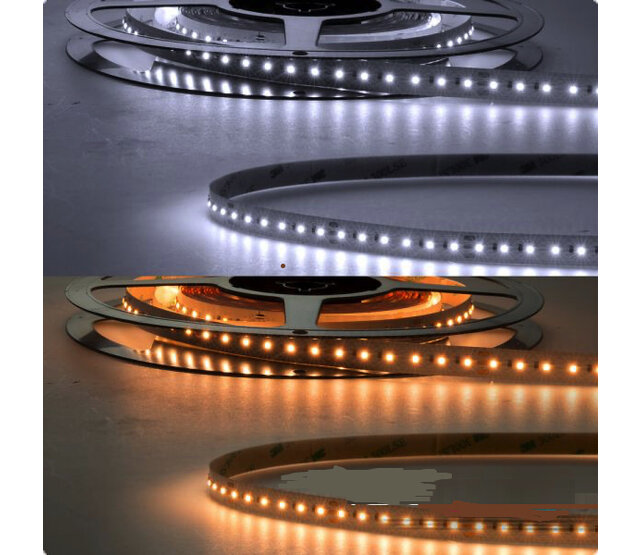LED Streifen Dual White 2700K–6500K, 19,2W, 1730LM, 120 LEDs, 24V DC, IP20, 5m – dimmbare Beleuchtung für Innenräume LED Streifen Dual White 2700K–6500K, 19,2W, 1730LM, 120 LEDs, 24V DC, IP20, 5m – dimmbare Beleuchtung für Innenräume