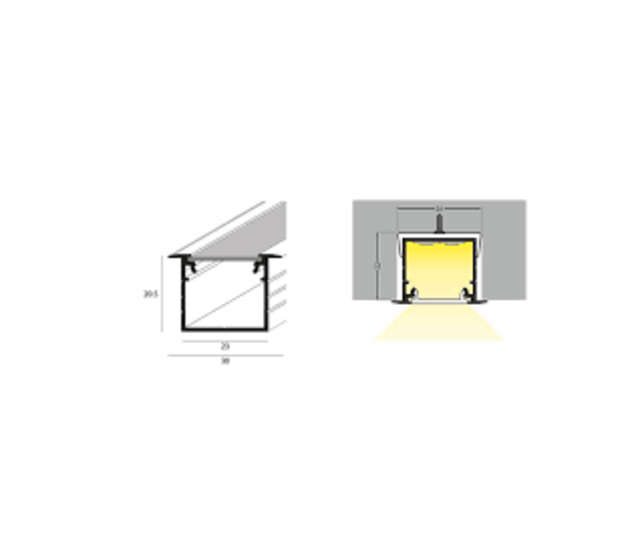 LED Aluminiumprofil 2 Meter mit Abdeckung, 30x20,4mm, für LED Streifen bis 16,4mm, Einbauprofil 20INBOUW-ALU aus eloxiertem Aluminium