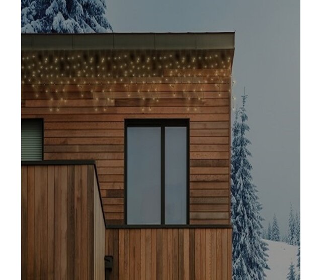 BASIC – 12 Meter koppelbarer LED-Eiszapfen-Weihnachtsbeleuchtung, extra warmweiß, 640 LEDs, 230V, IP44, für Innen- und Außenbereich, energiesparend, einfach zu installieren