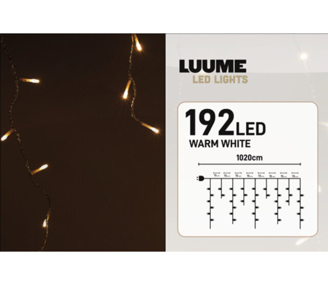 Luume Eiszapfen-Lichterkette 7 m mit 192 warmweißen LEDs, IP44