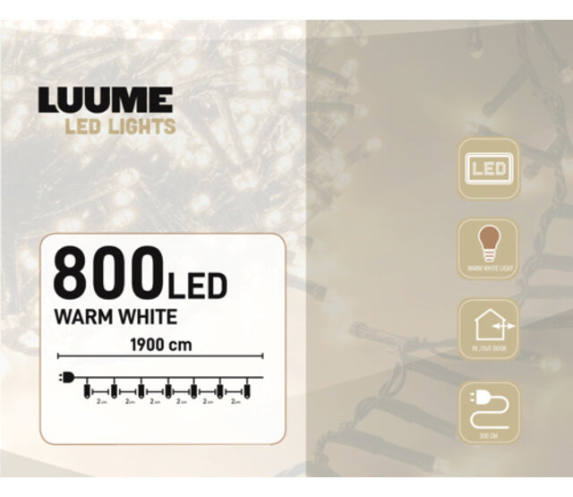 16 m LED-Cluster-Lichterkette mit 800 warmweißen LEDs, 8 Leuchtmodi, dimmbar, IP65 wasserdicht, 24V Niederspannung, für Innen- und Außenbereich